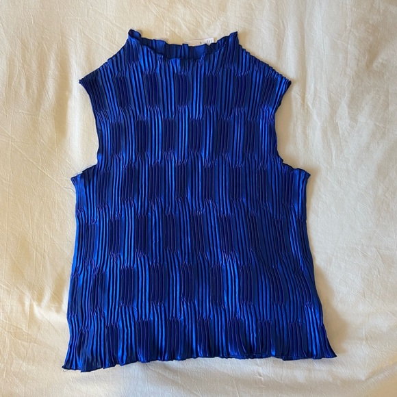 Vintage blue plisse mock neck top - Picture 1 of 1